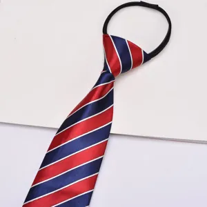 Classic red blue white striped zipper necktie for men and women formal business wear