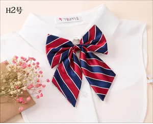 Professional striped bow tie for women uniform workwear, elegant ribbon collar accessory.