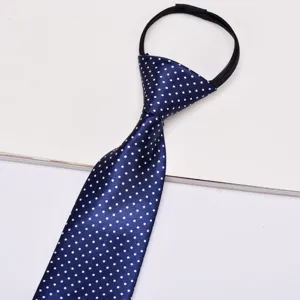 Blue polka dot lazy zipper necktie for adults, elegant daily office wear detail.