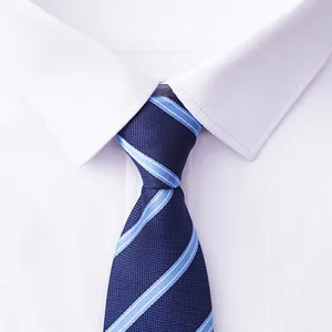 Classic blue striped tie detail shot, perfect for business formal wear and professional attire.