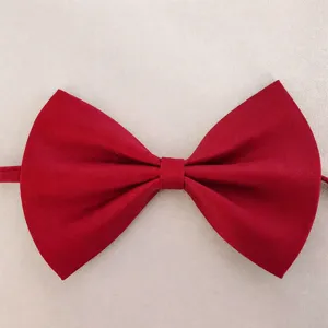 Primo piano sul dettaglio del papillon in tessuto rosso vino, design tinta unita per bambini.