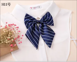 Womens professional false shirt collar with navy blue striped bow tie for uniform wear