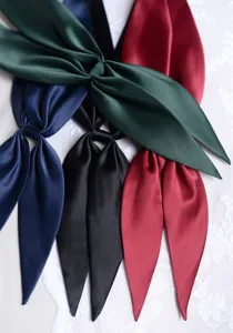 Gros plan détaillé de nœuds papillon en satin élégants de diverses couleurs pour uniformes.