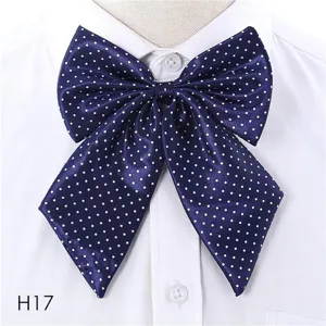 Femme affaires nœud papillon bleu foncé à pois accessoire de col de chemise pro détail