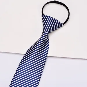 Blue and white striped zipper necktie, easy to wear for adult business and casual daily use.