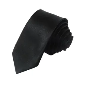 Cravate noire classique pour homme, tissu lisse, design enroulé élégant pour le bureau.