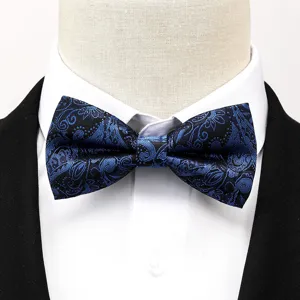 Noeud papillon paisley bleu noir pour homme mariage costume accessoire vue detail chic