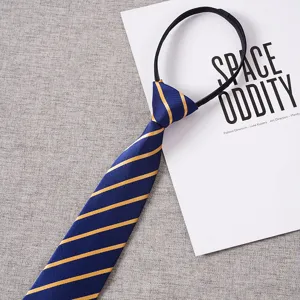 Men's stylish blue yellow striped zipper tie pre-tied lazy business casual necktie accessory