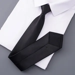 Classic black necktie paired with white dress shirt for men's formal business and office work wear.