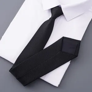 Classic black necktie for men with fine diagonal stripes, elegant formal business wear accessory.