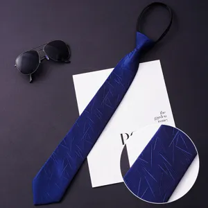 Blue zipper necktie for men business formal wear with geometric pattern and easy design.