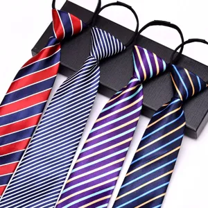 Unisex Business Zipper Necktie Striped Printed Formal Neck Tie Easy To Wear Classic Men Women Tie Fashion Accessory
