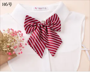 Women professional bow tie fake collar set for uniform shirt decoration stylish striped design