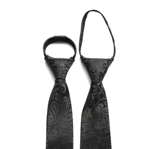 Men's black paisley pre-tied zipper tie stylish business formal necktie accessory