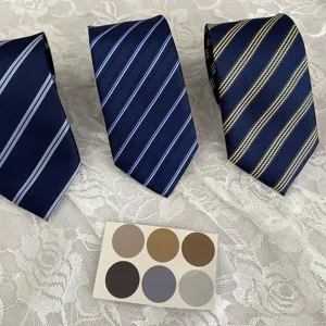Detail view of Japanese style striped ties featuring classic diagonal patterns for daily wear.