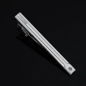 Men's silver tie clip business formal wear accessory elegant metal tie bar with rhinestones