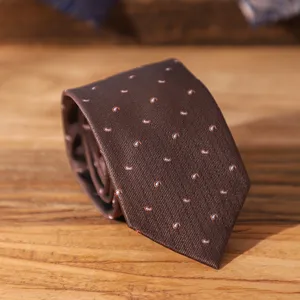 Men's brown vintage paisley silk tie, 8cm wide handmade formal business suit necktie.