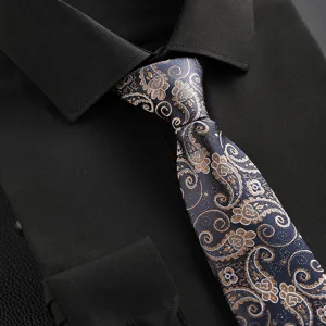 Men's vintage paisley tie set with black formal shirt, classic business wedding necktie.