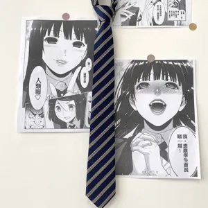 Detailed close-up of a classic Japanese style navy blue striped uniform tie for JK and DK daily wear.