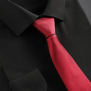 Red tie and black dress shirt set for men, classic business style, elegant apparel accessory.