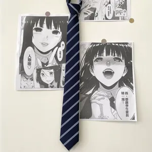 Classic navy blue striped school uniform tie, stylish Korean style necktie for daily wear.
