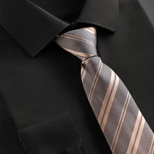 Men's classic champagne and brown striped tie close-up detail, elegant business necktie.