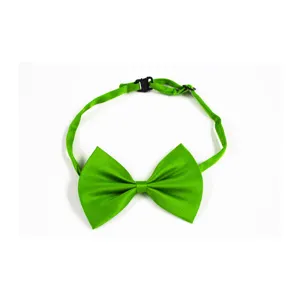 Vue detaillee du noeud papillon vert en satin avec sangle reglable et fermeture noire.