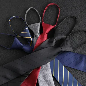 Men Business Zipper Necktie Jacquard Striped Formal Wedding Suit Tie Professional Neck Wear Apparel Accessory