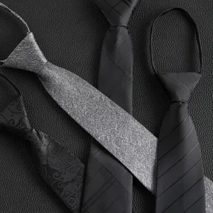 Men formal business necktie set zip tie wedding groom style high quality suit neckties