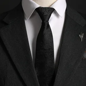 High-end black paisley necktie for men formal business wedding groom suit wear elegant style.