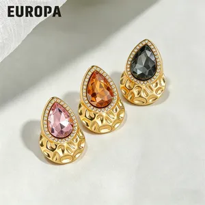 Geometric Teardrop Rhinestone Brooch Stainless Steel Electroplated Gold Plated Costume Jewelry Pin For Women Accessories Gift