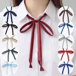Women JK Uniform Neck Ribbon Japanese Sailor Suit Collar Rope Solid Color Pre-tied Long Tie Academy Style Accessories