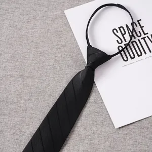 Black zipper tie for men, casual lazy non-knot design, perfect for business formal wear.
