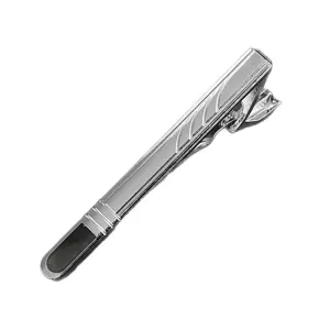 Classic silver men's tie clip with elegant black accent, perfect for business formal wear.