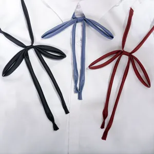 Japanese JK uniform ribbon necktie set, solid color pre-tied long necktie for women daily wear.