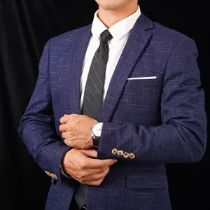 Herren Business Freizeit blaue karierte Anzugjacke professionelle formelle Kleidung Blazer Top.