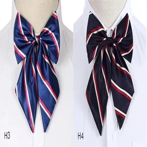 Women business uniform striped bow tie neckwear, elegant large bow for office wear.