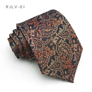 Cravatta con stampa cachemire vintage da uomo, elegante cravatta da business blu e arancione.