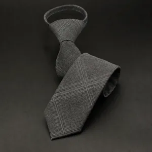 Grey plaid zipper tie for men business formal wear pre-tied necktie wedding groom 6cm