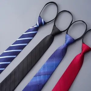 Men Business Zipper Tie Striped Formal Suit Necktie Convenient Zip Neck Ties Wedding Professional Career Work Neckwear