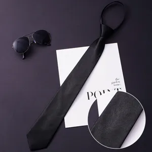 Black zipper necktie for men business formal wear wedding suit ready-made tie detail view.