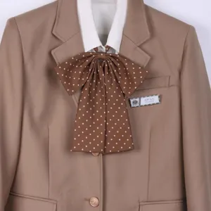 JK uniform brown polka dot bow tie, cute student college style neckwear accessory for women.