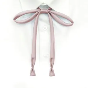 JK uniform long ribbon tie solid color pink neckwear cute sailor suit bow accessory detail