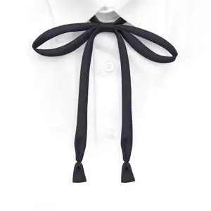 Black JK uniform ribbon tie detail, elegant sailor suit collar accessory for daily sweet look.