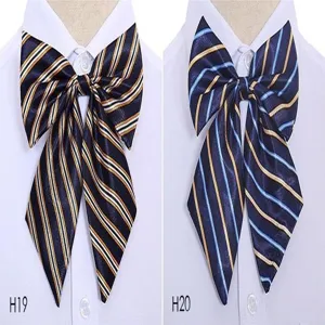 Stripe bow tie detail showcasing professional uniform collar accessories for women workwear.