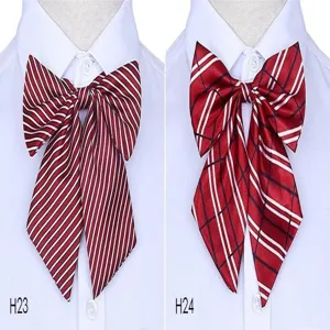 Women business uniform bowtie red striped grid necktie professional office suit accessory