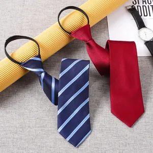 Men's zipper tie pre-tied lazy necktie business formal wear blue striped and classic red style