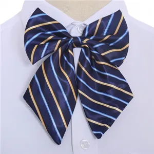 Women striped bow tie uniform neckwear stylish navy blue bow for business office attire
