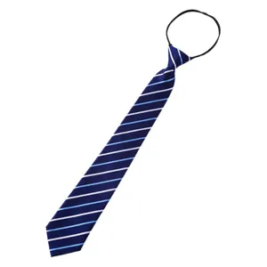 Men Business Striped Zipper Tie Pre-tied Necktie Formal Wedding Career Suit Navy Blue