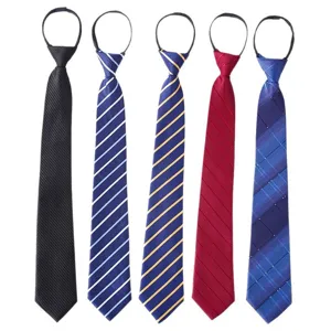 Mens zipper tie lazy tie business casual solid striped plaid necktie set for daily wear